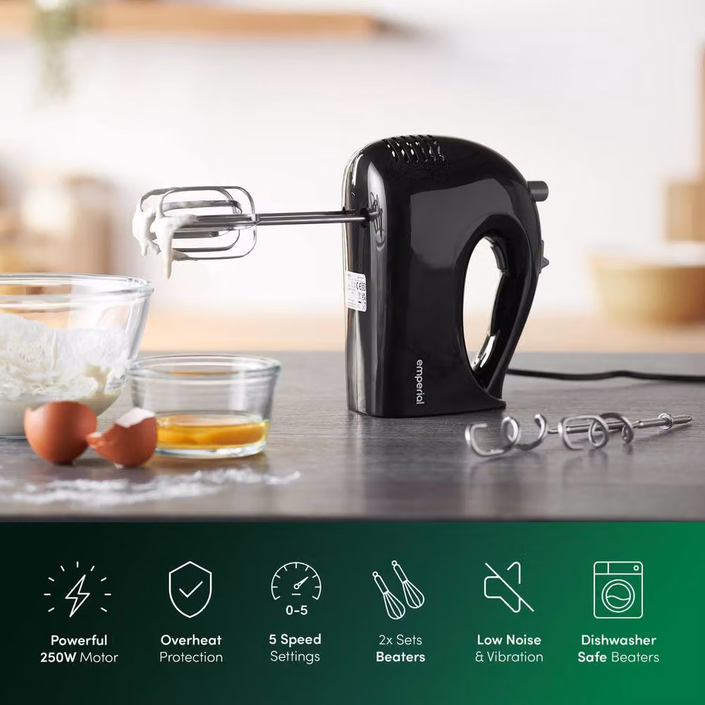 Emperial Electric Hand Mixer and Whisk with 5 Speeds and Attachments, Black – 3