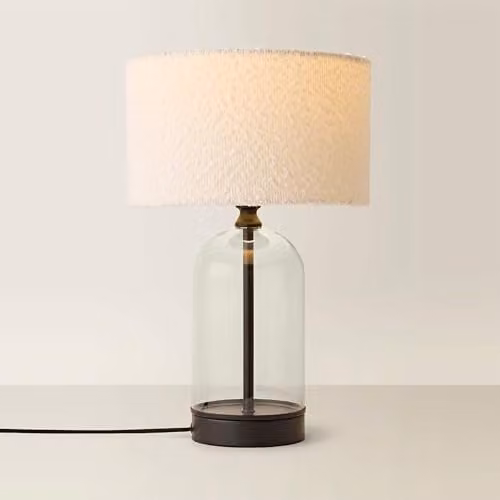 ValueLights Jessy Black Glass and Metal Table Lamp with Beige Fabric Shade