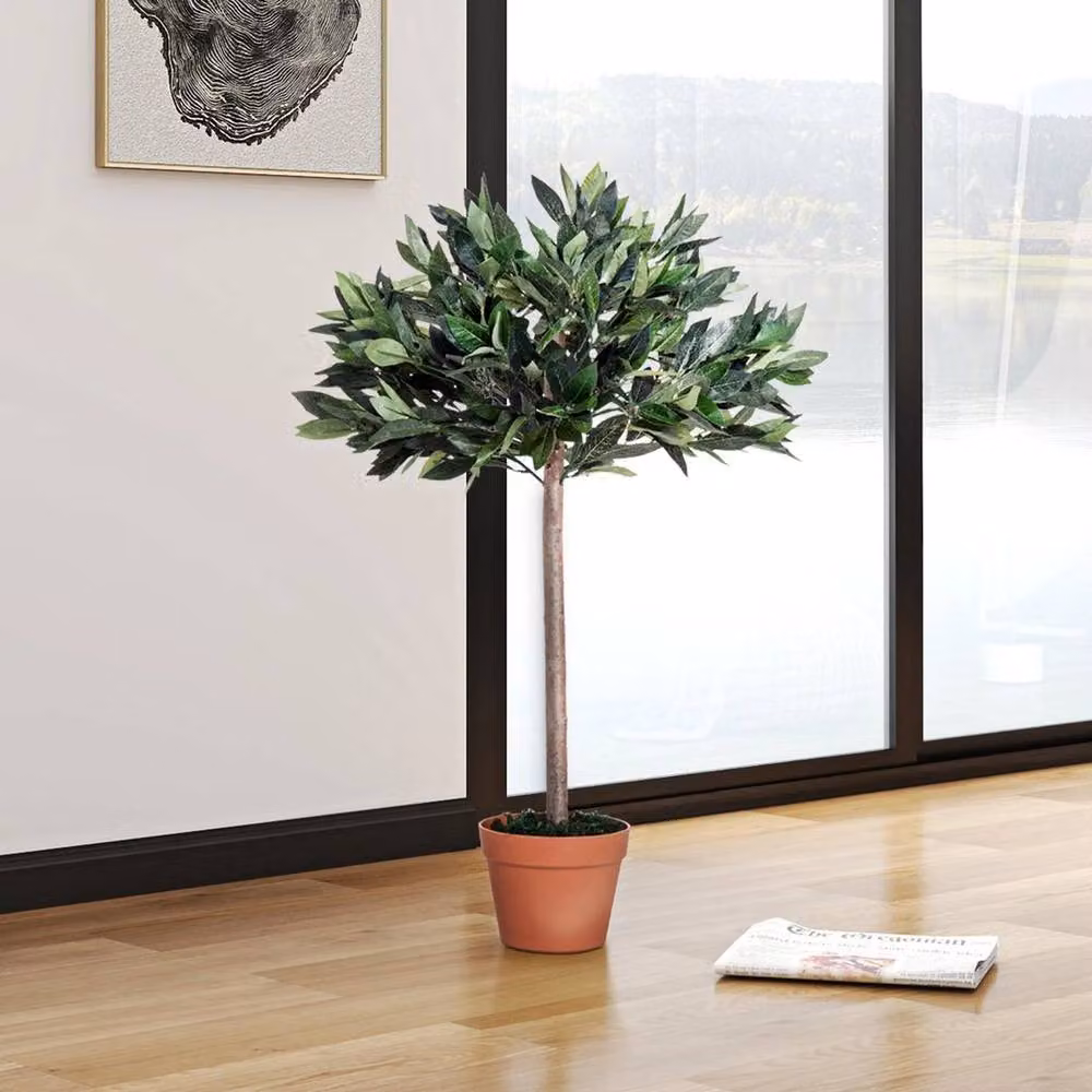 KORVIXA Artificial Laurel Tree in an Orange Pot, Green, Height: 90 cm – 4