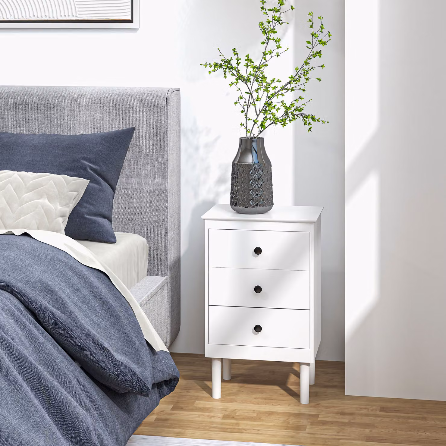 HOMCOM Set of 2 Modern White Bedside Tables with 3 Drawers, W/D/H: 40 x 30 x 64 cm – 5
