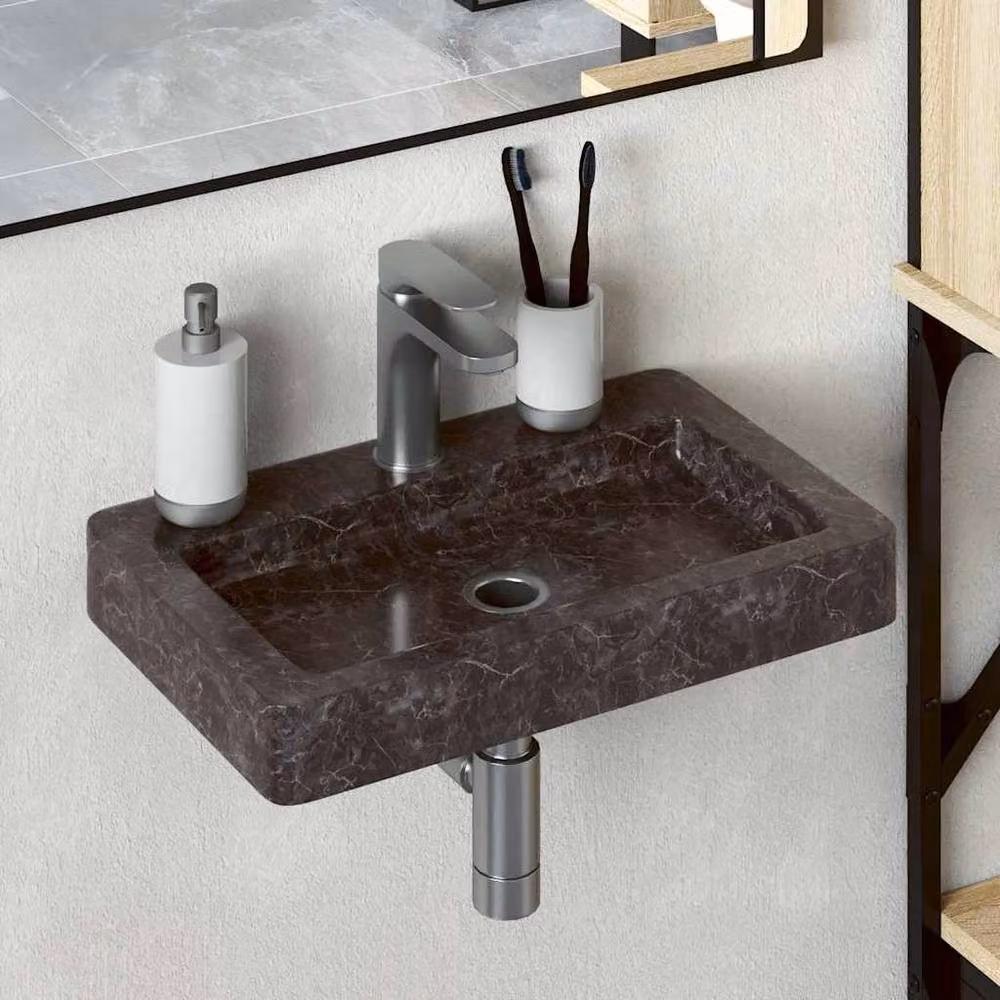 Berkfield Black Marble Countertop Home Sink, W: 38 cm, D: 24 cm, H: 6.5 cm – 2