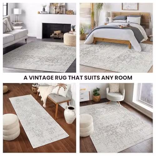 Livabliss Vintage Boho Grey Rectangular Living Room Rug, W/D/H: 80 x 150 x 0.65 cm – 3