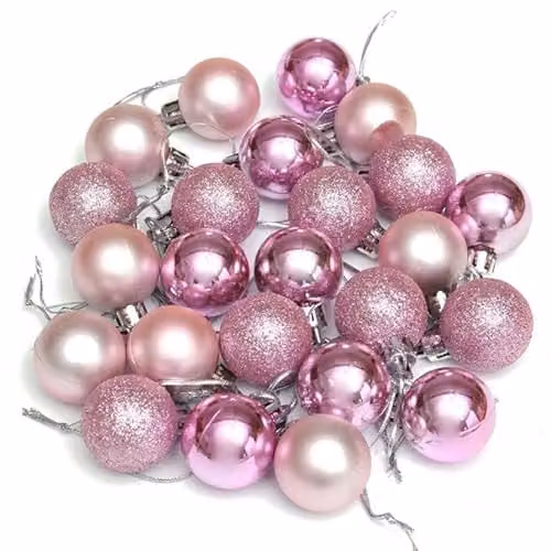 Shatchi 24-Piece Shatterproof Christmas Bauble Set in Pink and Silver, 30mm Round Hanging Decorations – 1
