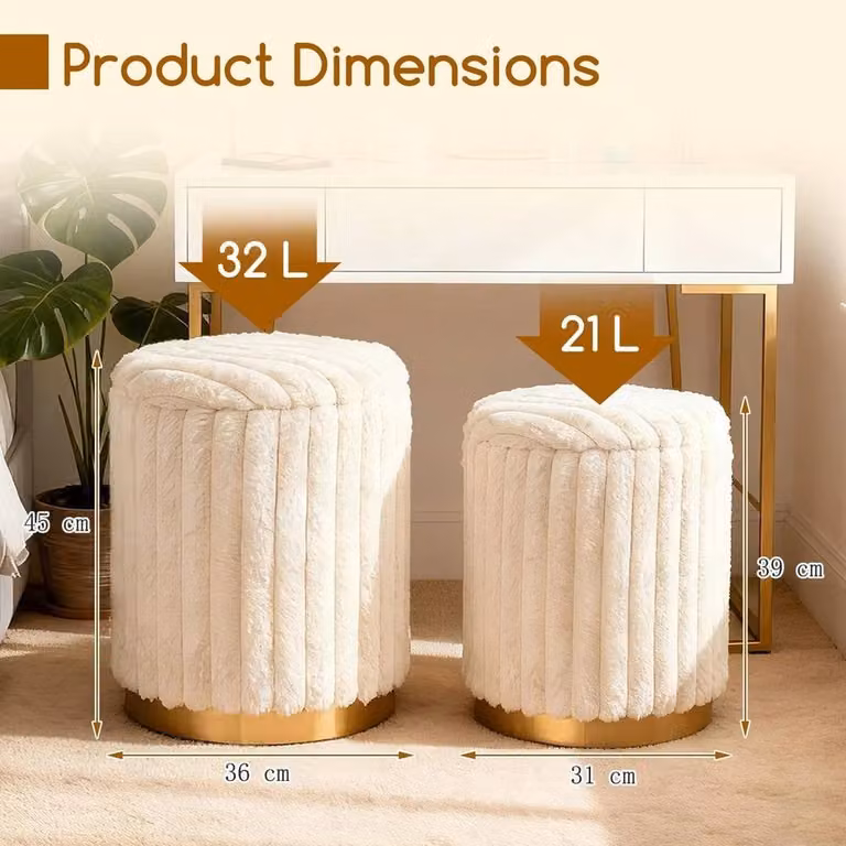 Kelvenix Modern Cylindrical Ottoman Set of 2 in Beige
