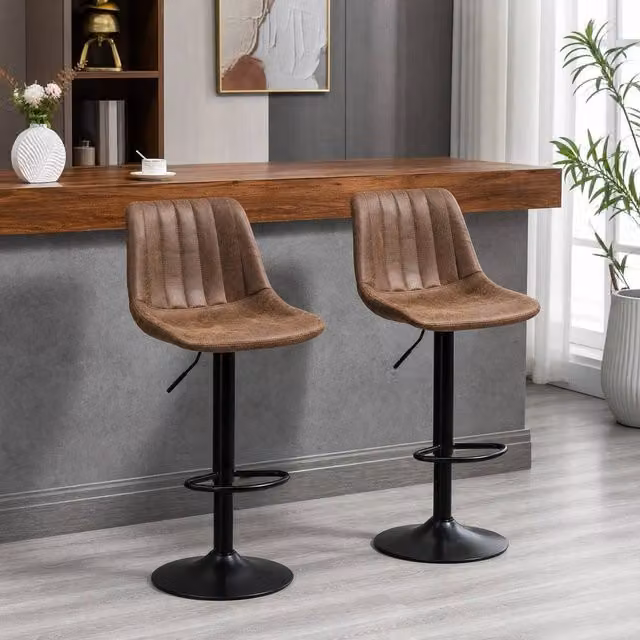 STILVORA Set of 2 Adjustable Height Brown Microfibre Bar Stools with 360 Degree Swivel – 1