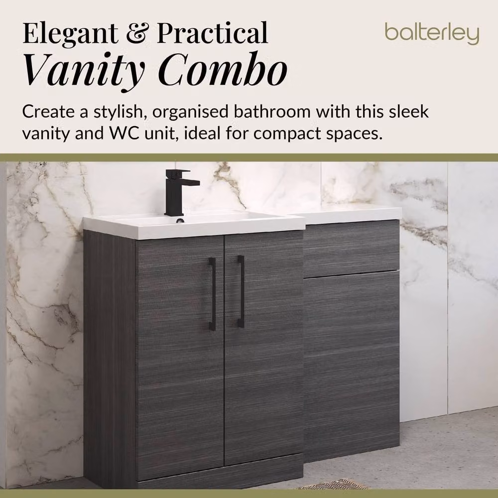 Balterley Modern Left-Hand Vanity and WC Unit Combination in Matt Anthracite Grey Woodgrain, W: 110 cm – 3