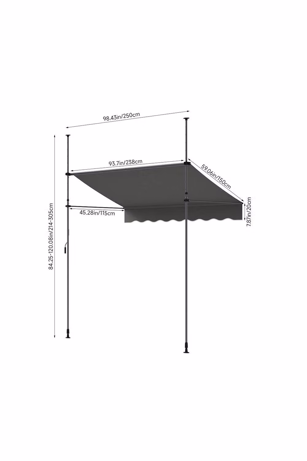 Living and Home Manual Retractable Outdoor Patio Awning with Hand Crank and Folding Arms in Dark Grey – 4