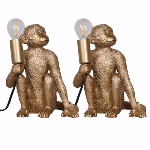 First Choice Lighting Set of 2 Gold Monkey Table Lamps with Glass Shades – 3