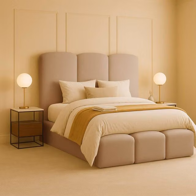 Desire Deco Rivas Modern Upholstered Bed Frame in Beige – 1