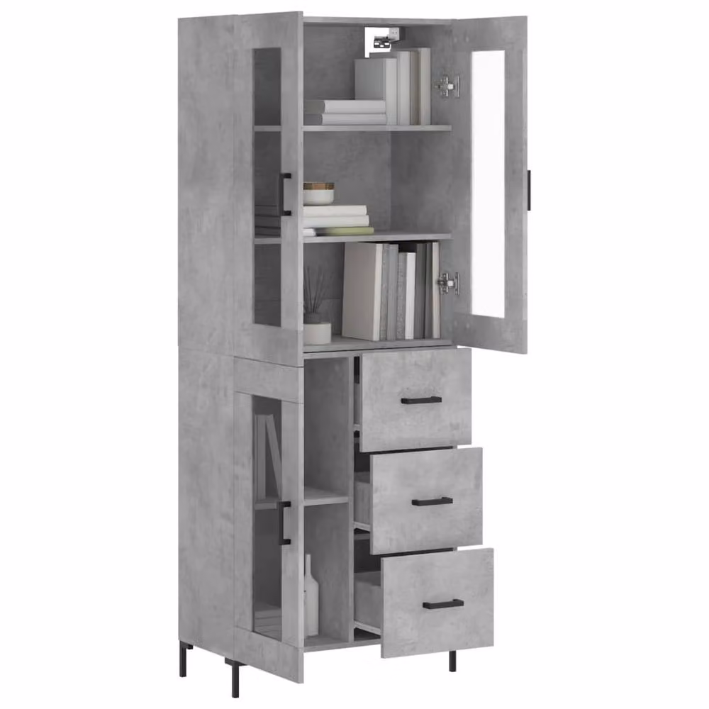 Berkfield Home Modern Highboard in Concrete Grey with Glass Doors, W/D/H: 69.5 x 34 x 180 cm – 3