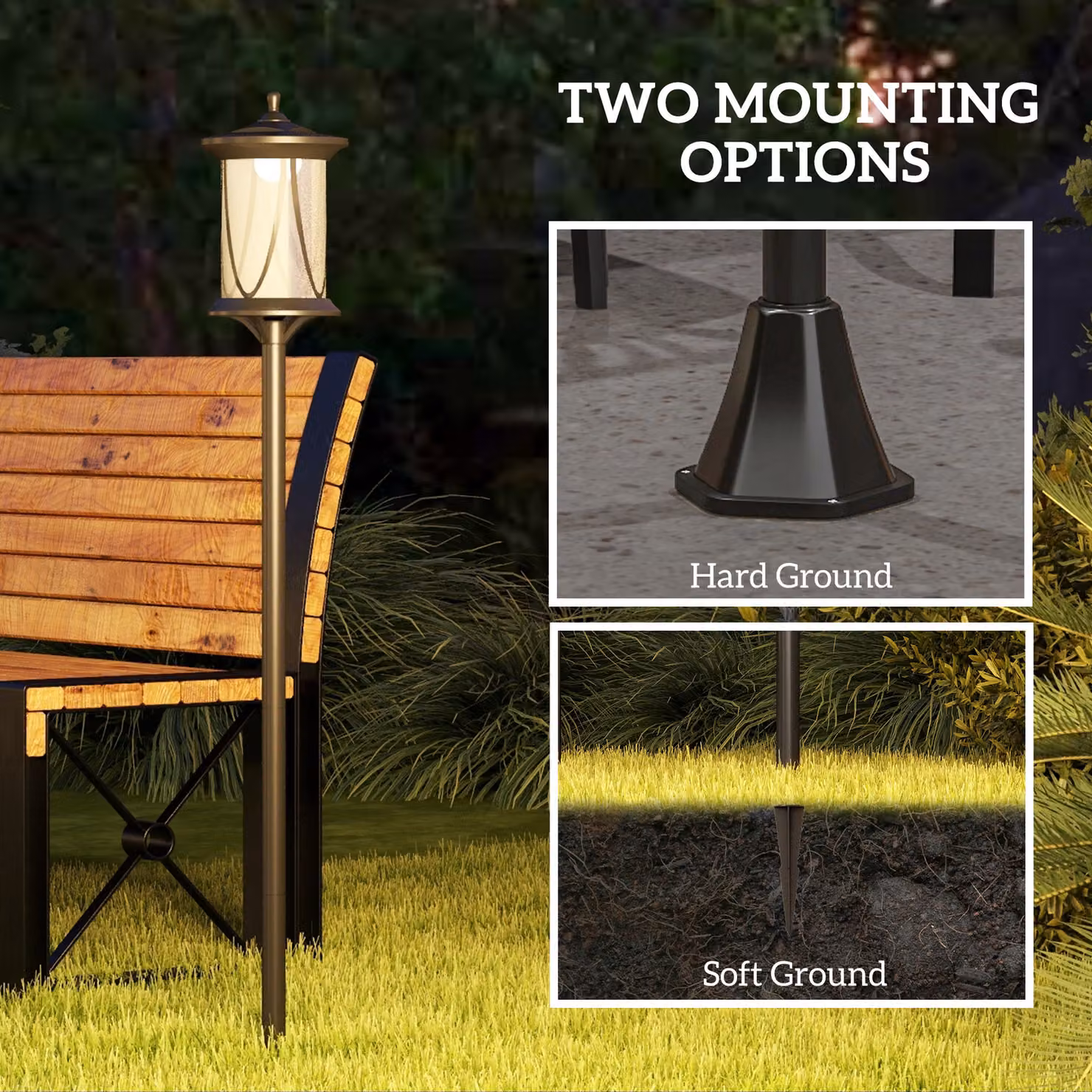 Outsunny Solar LED Lamp Post Light in Black with Cool White Light, IP44 Waterproof Outdoor Street Lantern for Garden and Pathways, Height: 130 cm – 5