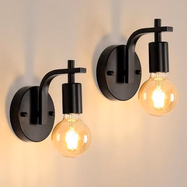 Goeco Set of 2 Vintage Industrial Metal Wall Lights in Black with E27 LED Compatibility – 1