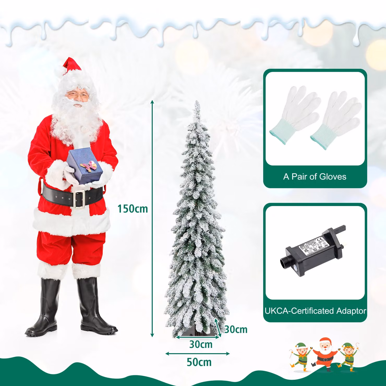 Gymax 5ft Pre-lit Snow-flocked Christmas Tree in Green with 334 Tips and 11 Lighting Modes – 5