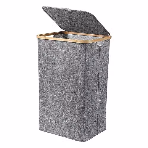 AMOS 100L Laundry Basket Bin with Lid, Grey Collapsible Fabric Washing Basket with Removable Inner Bag and Handles