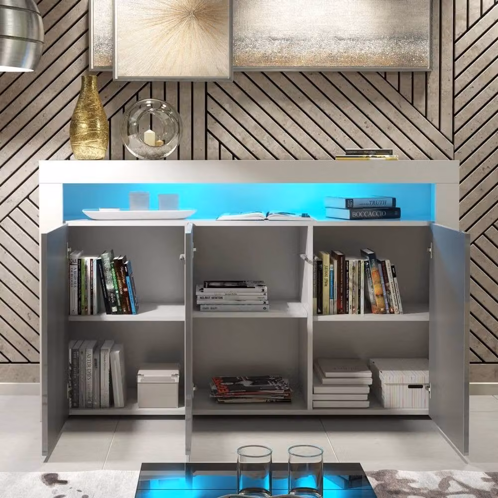 FORGEVIO Modern Grey and White Glossy MDF TV Unit Cabinet Stand – 3