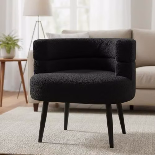 Alivio Black Bouclé Sherpa Tub Chair with Armrests and Rubberwood Legs – 1