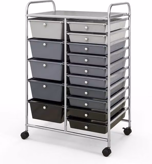 Havendro 15 Drawer Rolling Storage Trolley Organizer in Grey