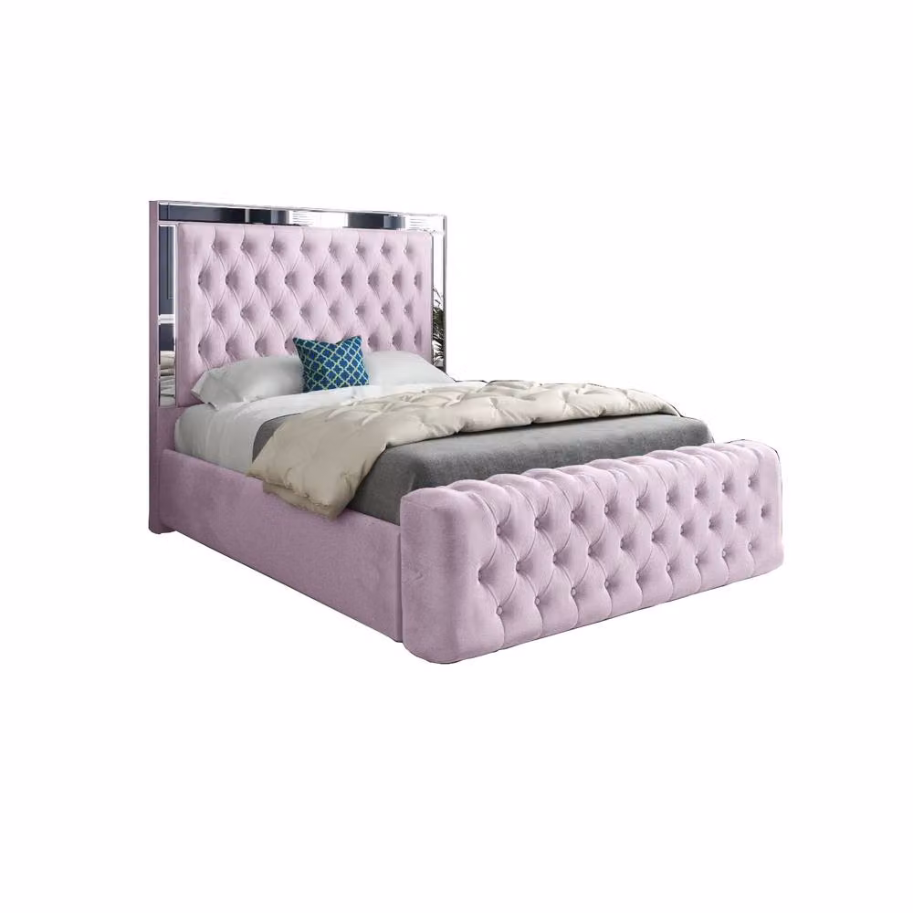 KDMD Redesdale Mirror Upholstered Pink Velvet Designer Bed Frame, King Size – 2
