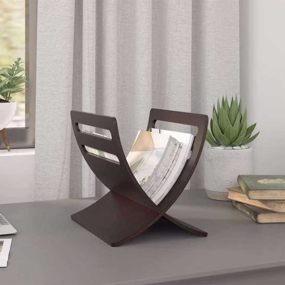 Berkfield Home Brown Wooden Freestanding Magazine Rack – 2