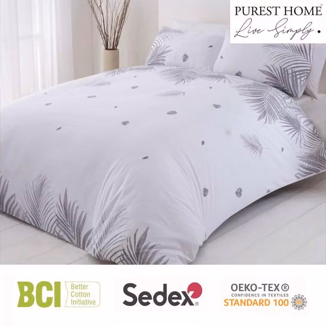 Rapport Reversible Floral Tropics Duvet Cover Set in Grey and White, 200 x 200 cm