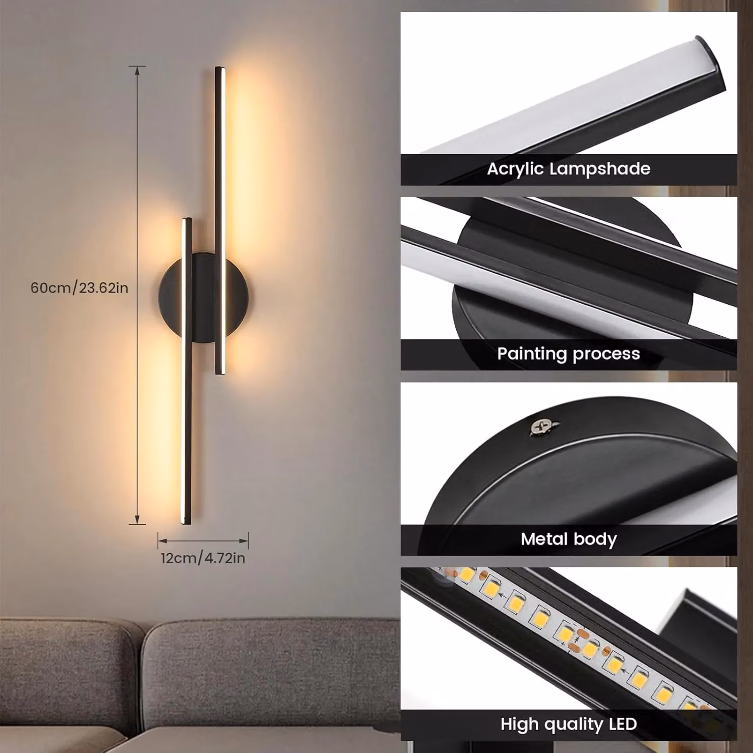 COMELY Modern 24W LED Up and Down Indoor Wall Light in Black with Warm White Acrylic and Metal Finish – 2