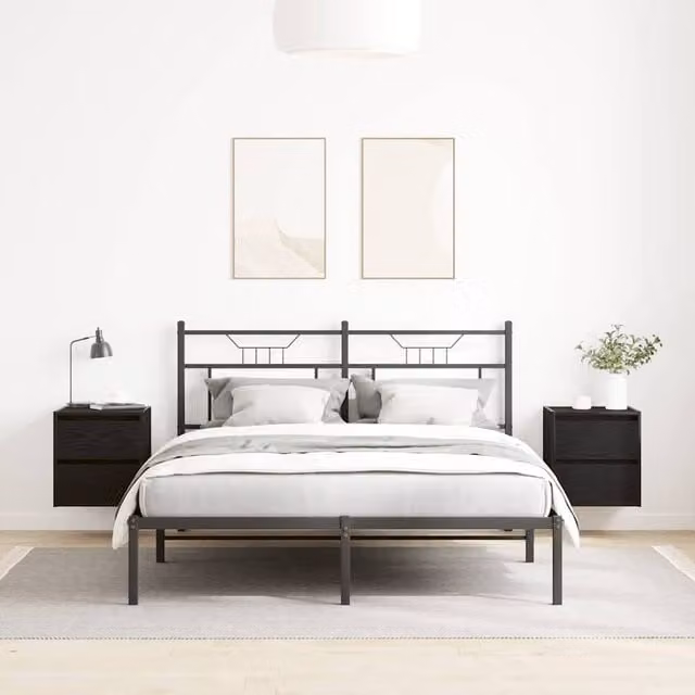 Berkfield Home Set of 2 Wall-mounted Bedside Cabinets in Black Oak, W/D/H: 38 x 34 x 40 cm
