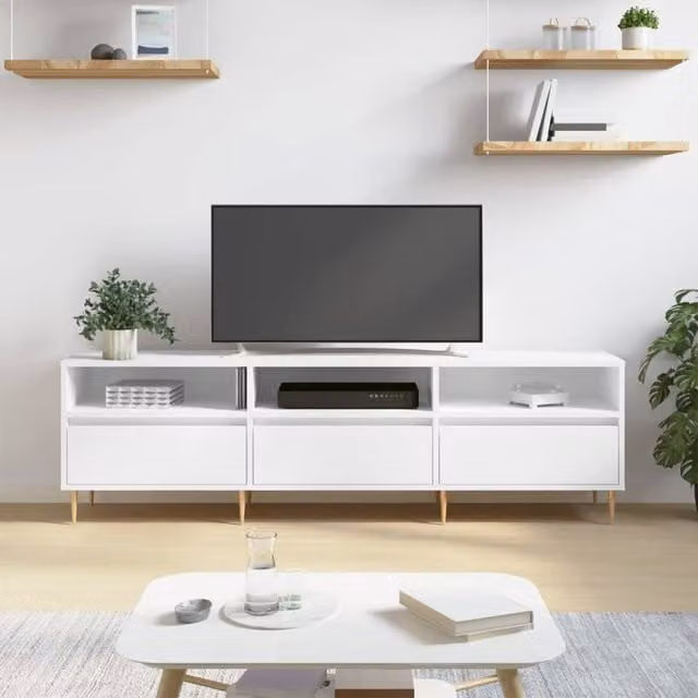 Berkfield Home White TV Cabinet with Media Compartments, W: 150 cm, D: 44.5 cm, H: 44.5 cm – 1