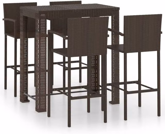 Berkfield Home 5 Piece Brown Poly Rattan Outdoor Bar Set with Armrests