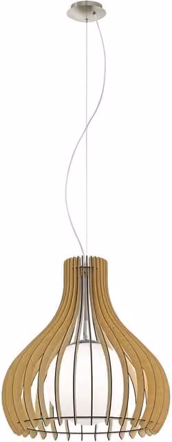 Loops Pendant Ceiling Light in Silver, White and Wood with Glass Shade and E27 Bulb Holder