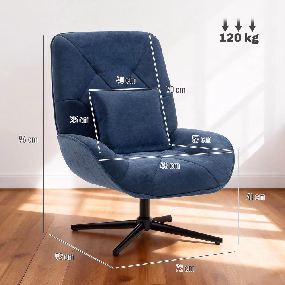 HOMCOM Blue Chenille Swivel Accent Chair with Armrests and Metal Frame – 3