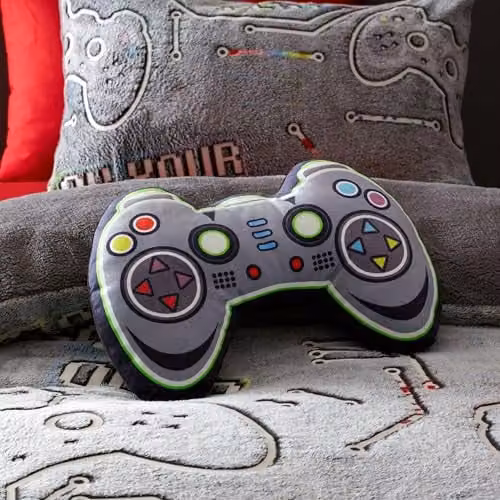 Catherine Lansfield Game Over Glow in the Dark Fleece 3D Shaped Cushion, Black – 1