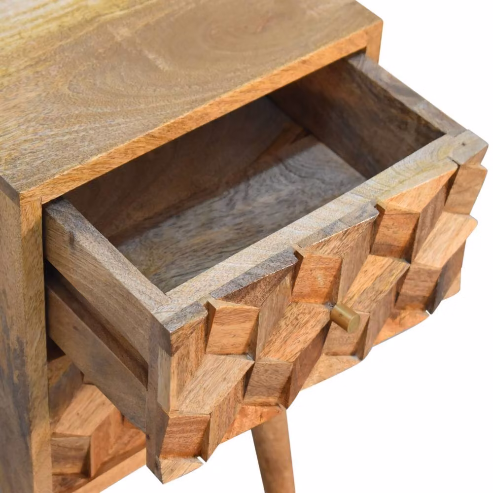 Direct Wicker Brown Solid Wood Carved Mini Cube 2 Drawer Bedside Cabinet W: 30.0 cm, D: 30.0 cm, H: 62.0 cm – 5