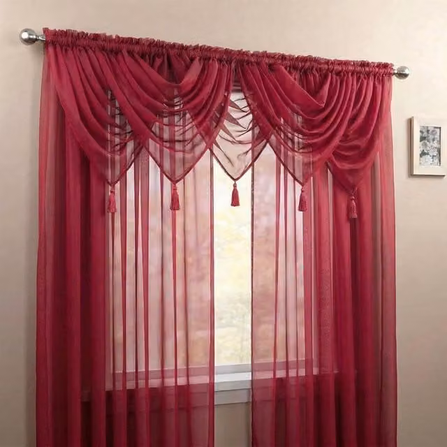 Luxury Living 5 Piece Set of Red Sheer Voile Swag Curtains with Tassels, Width: 56 cm, Drop: 45 cm – 1