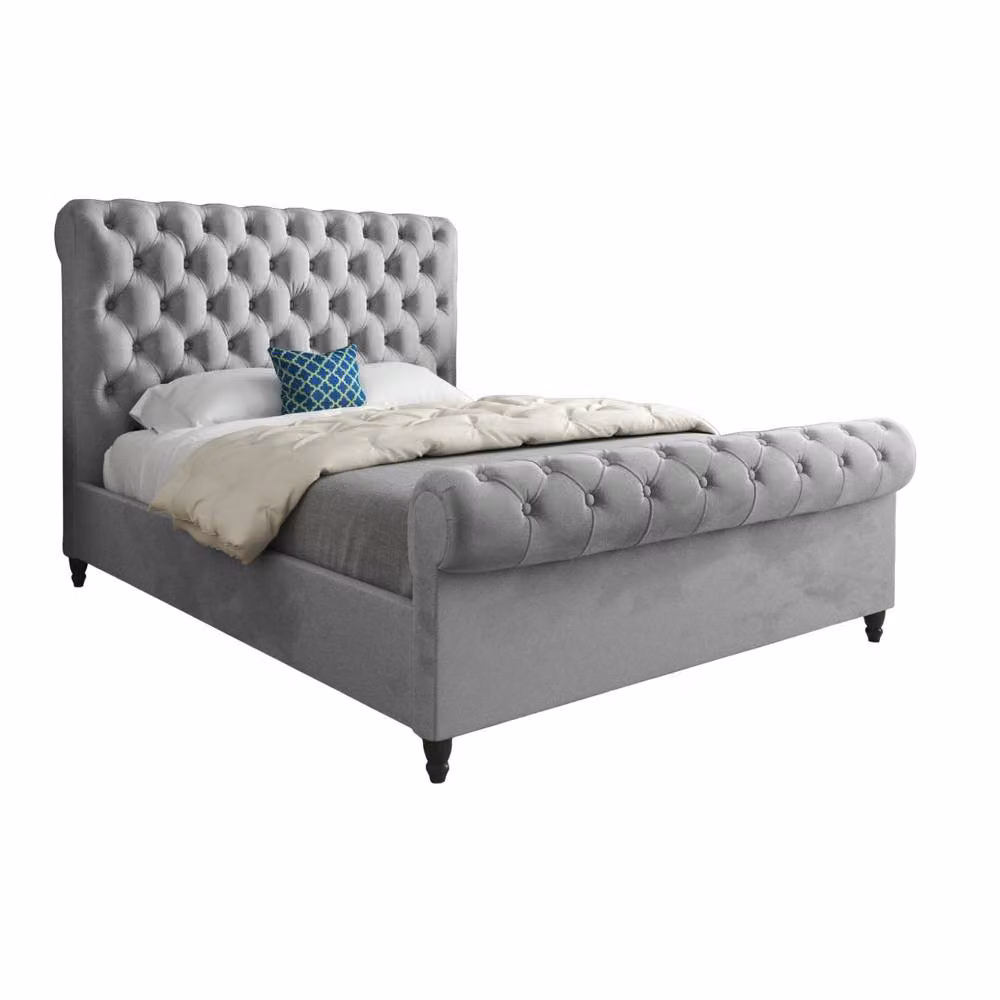KDMD Tittleshall Sleigh Upholstered Designer Bed Frame in Grey Soft Velvet, Single – 2