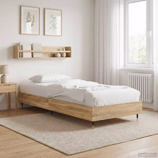 Berkfield Home Sonoma Oak Bed Frame in Brown, W/D/H: 80 x 200 x 26 cm – 1