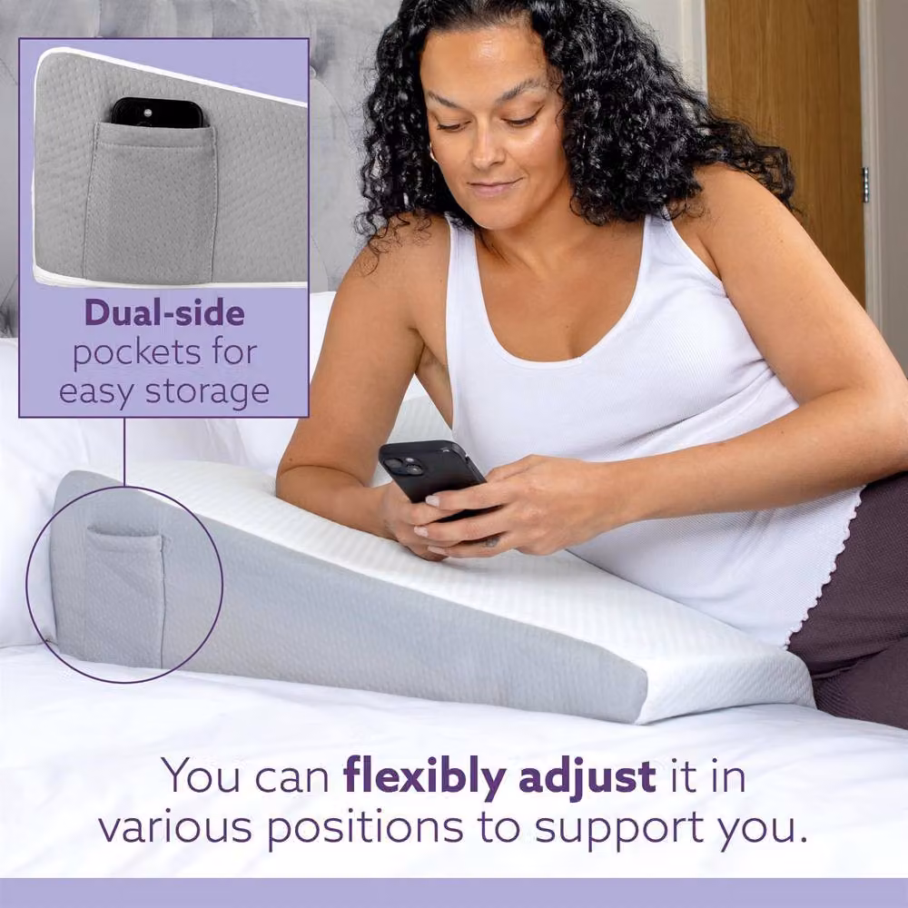 Aamira Orthopaedic Gel Memory Foam Wedge Pillow in White for Back, Neck and Shoulder Support – 6