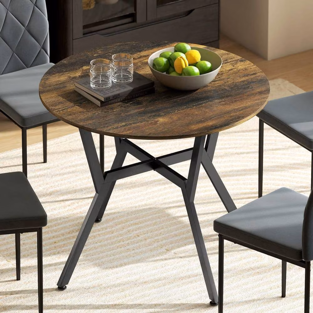 Wyld Haus Molu Round Dining Table in Rustic Brown with Black Metal Legs, Diameter: 90 cm – 3