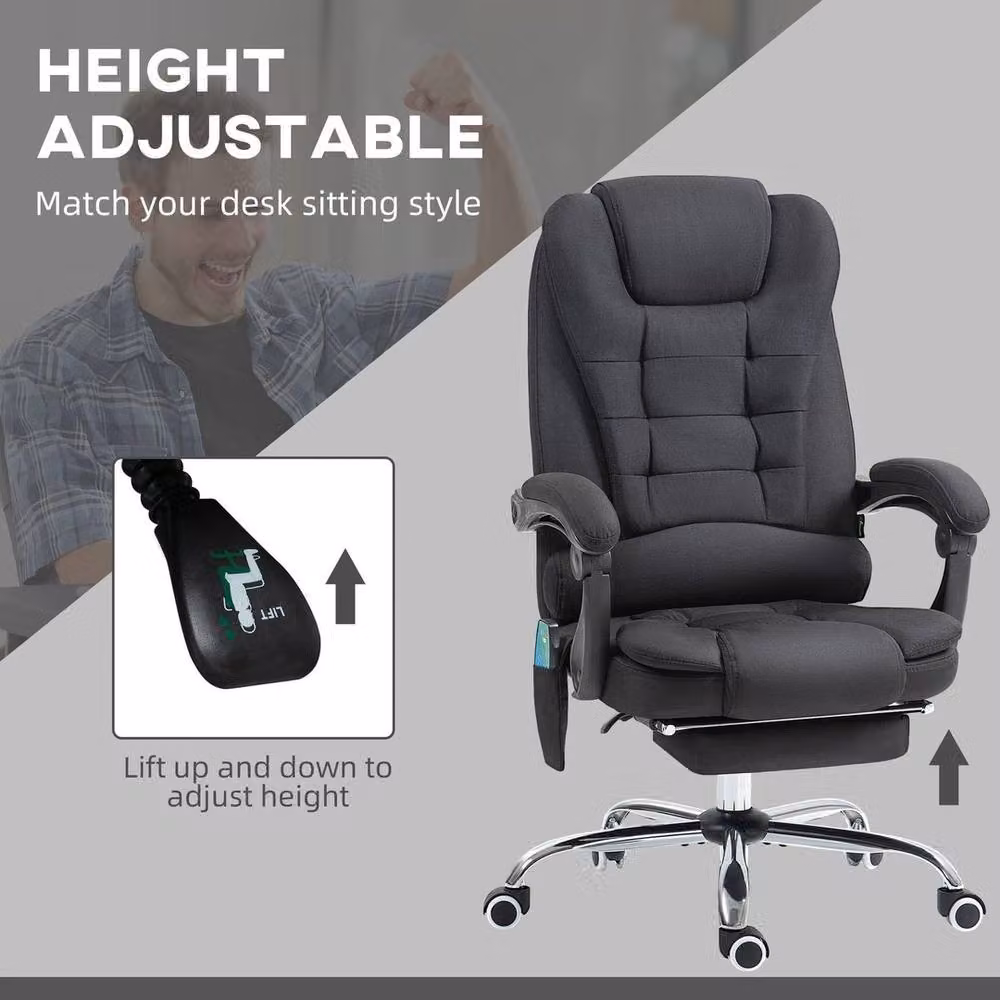 FORGEVIO Black Fabric Heated Vibration Massage Office Task Chair with Headrest and Armrests – 3