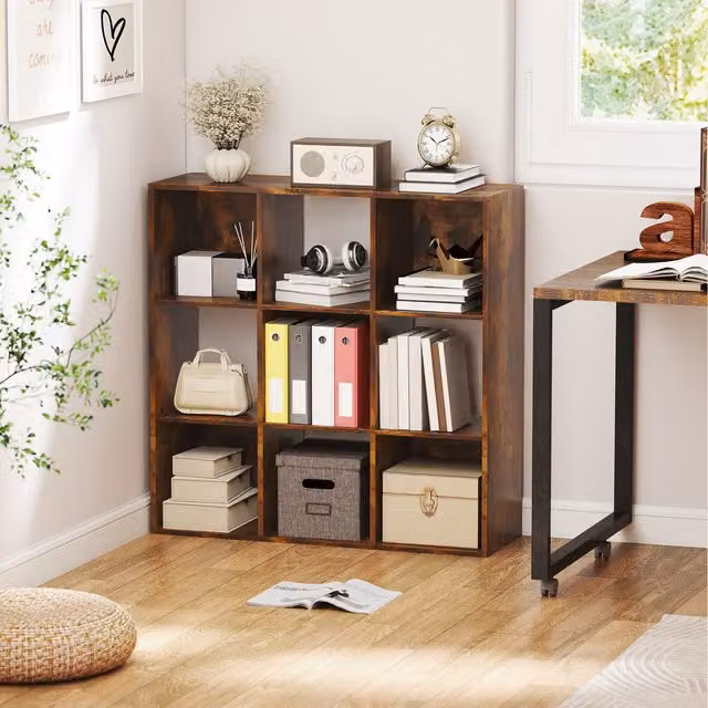 HOMCOM 3-tier 9-cube storage bookshelf in rustic brown