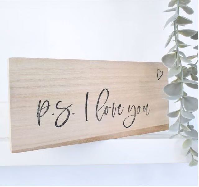 Amaya Rose Ltd P.S I Love You Solid Wood Sign Plaque, Beige Rectangular Tabletop Decor