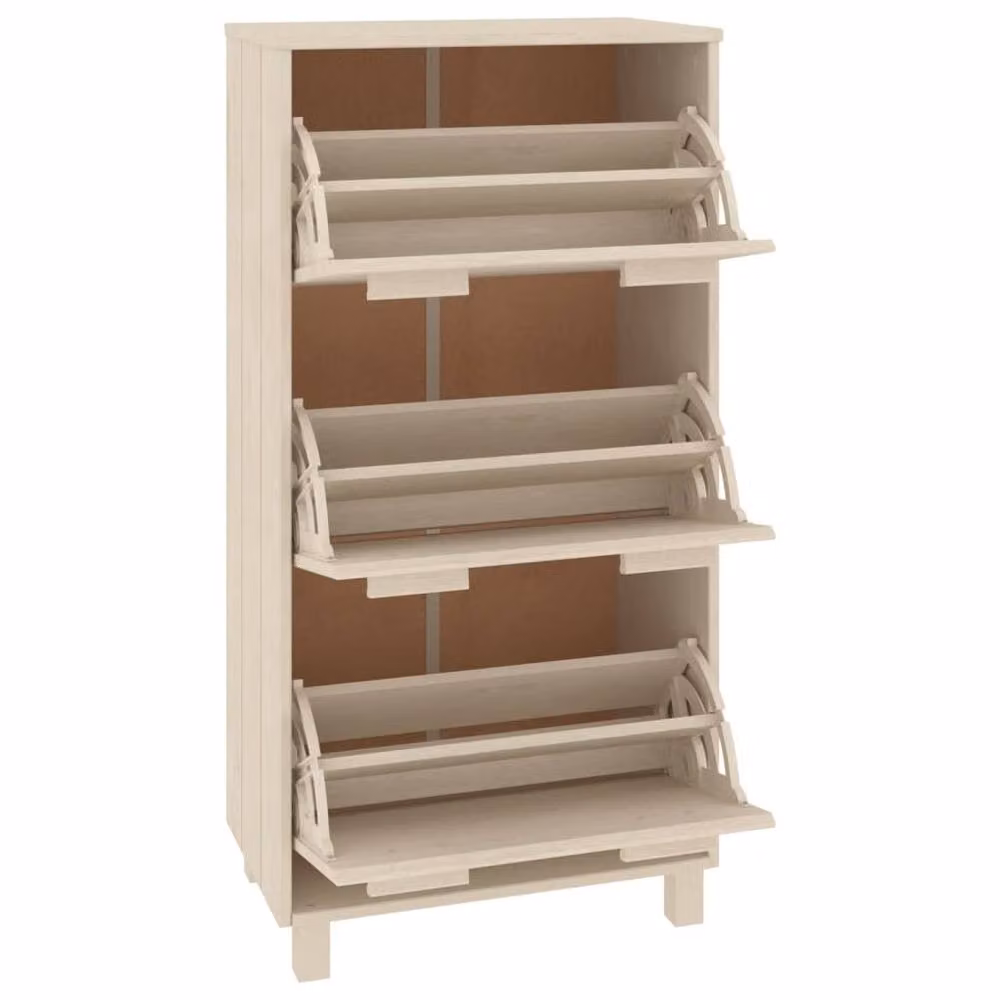 Berkfield Home HAMAR Shoe Cabinet in Honey Brown Solid Pine Wood, W: 59.5 cm, D: 35 cm, H: 117 cm – 1