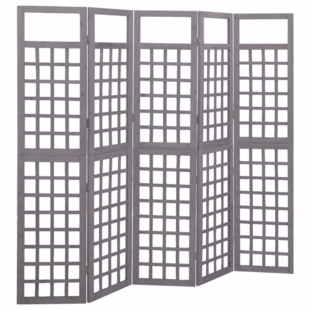 Berkfield Home 5-Panel Trellis Room Divider in Grey Solid Wood, W/H: 201.5 x 180 cm – 2
