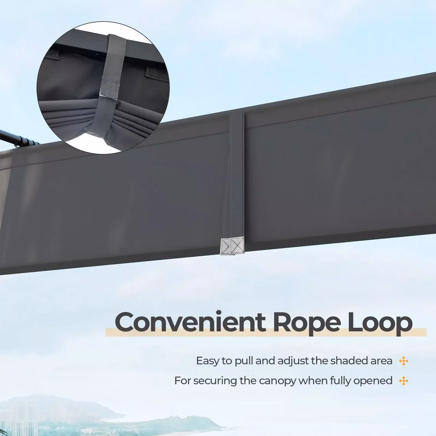 Costway Grey Outdoor Pergola with Retractable Canopy and Heavy-Duty Metal Columns, W: 310 cm, D: 310 cm, H: 225 cm – 6