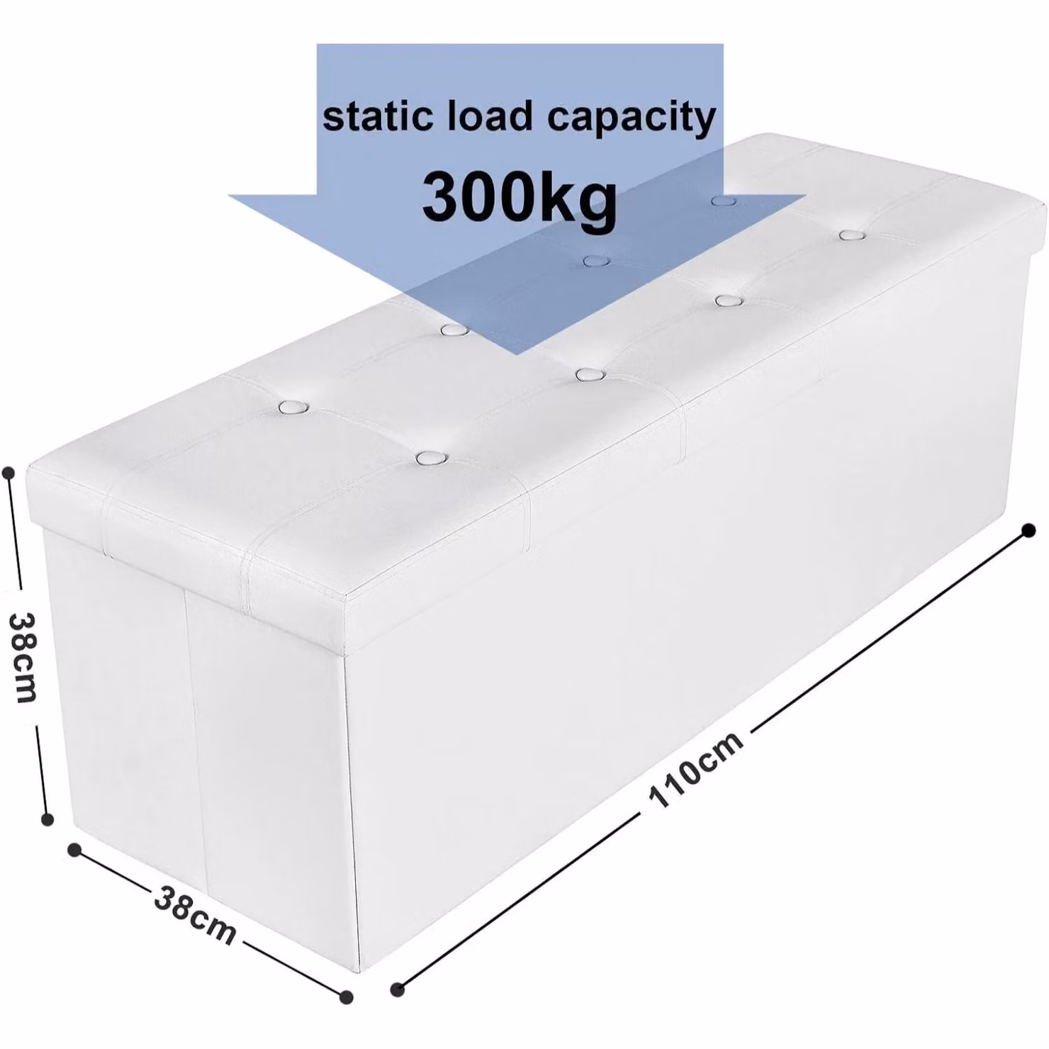 SONGMICS Large Foldable Storage Ottoman Foot Rest Cube Heavy Duty Bench in White – 2