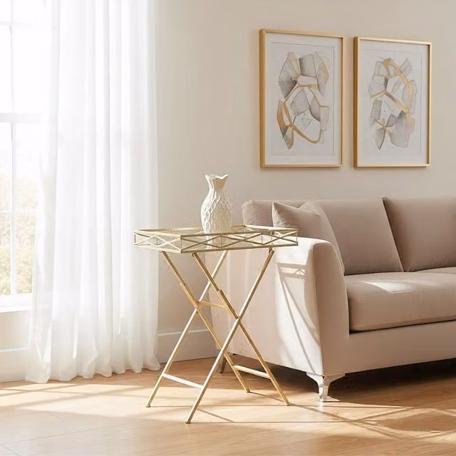 Orsina Gold Rectangle Glass Tray Table