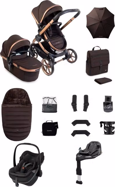 iCandy Peach 8 Complete Bundle with Maxi-Cosi Pebble Slide Pro Car Seat and Base in Brown