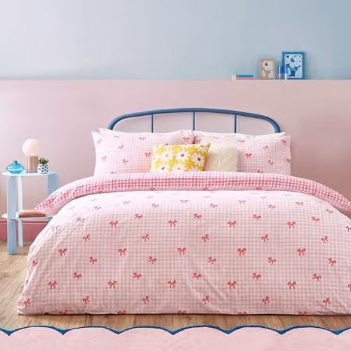Heya Home Gingham Bows Duvet Cover Set in Pink, W/D/H: 260 x 220 x 200 cm