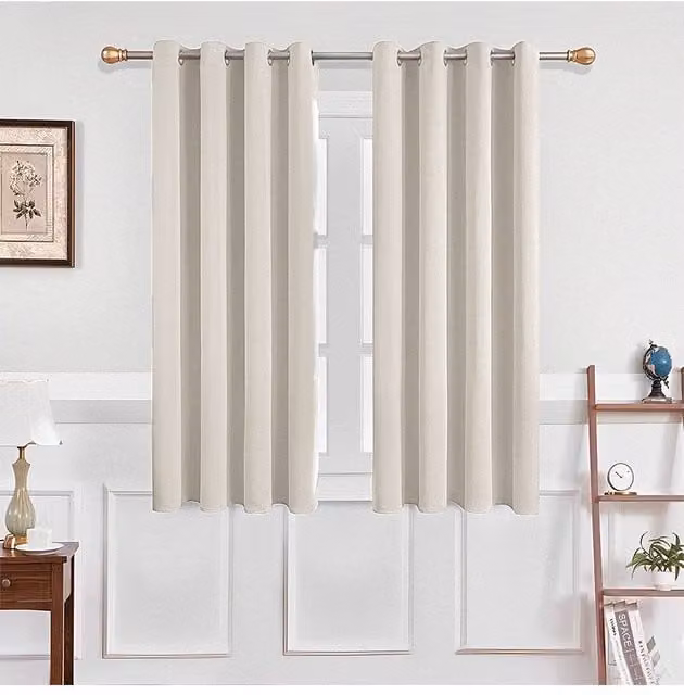 H&O Direct Beige Polyester Blackout Eyelet Curtains, Pair, W: 117 cm, H: 137 cm