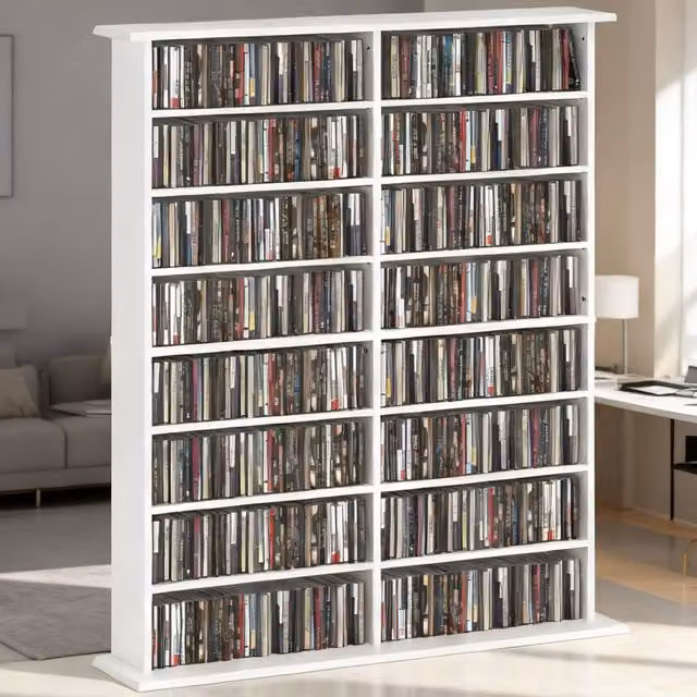 ERGOVEXA 16-Compartment Media Shelf in White with Adjustable Shelves and Back Panel