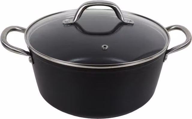 Kitchen Master Non-Stick Forged Aluminium Casserole Pan with Glass Lid, Black